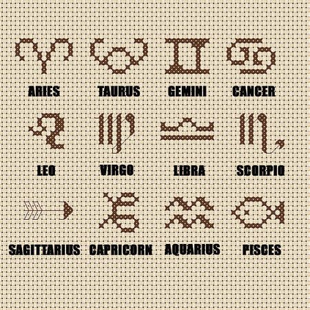 Монохромная вышивка знаки зодиака