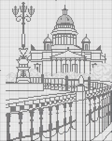 Монохромная вышивка крестом города