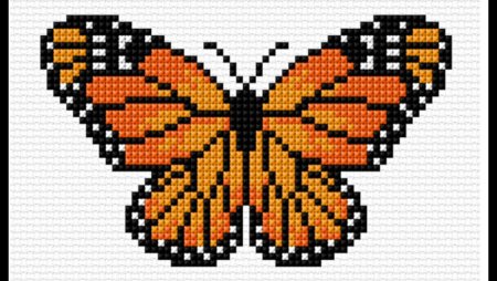 Вышивка крестиком малыш с бабочкой