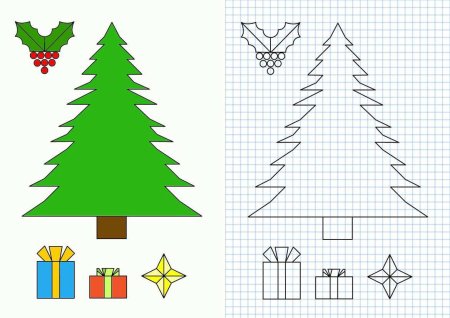 Рисунки по клеточкам новогодние
