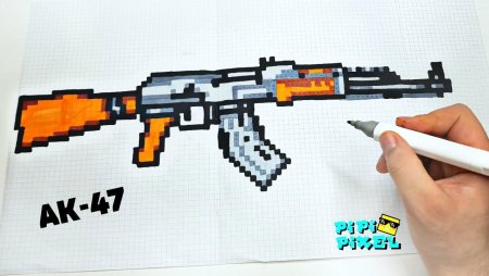 Рисунки по клеточкам майнкрафт оружия автомат калашникова (40 фото)