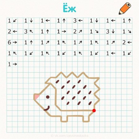Графический диктант Ёжик для дошкольников