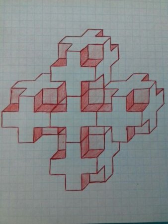 Объёмные фигуры по клеточкам в тетради