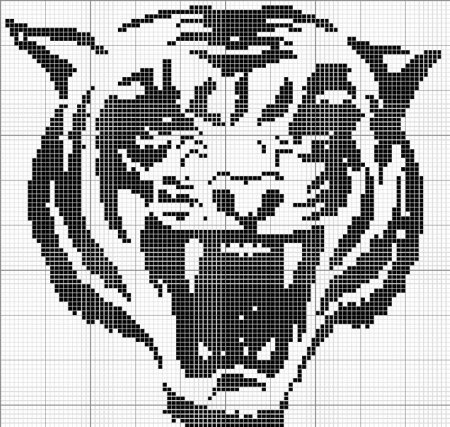 Монохромная вышивка тигр