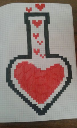 Сердце по клеточкам в тетради