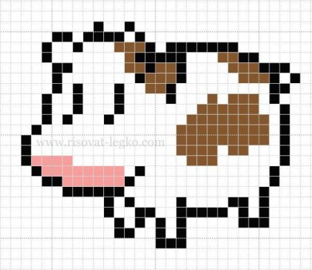 Корова по клеточкам в тетради