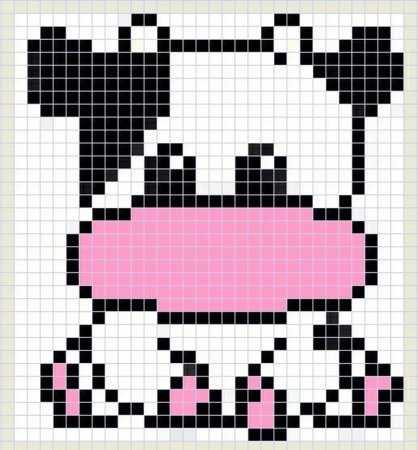 Корова по клеточкам в тетради маленькая