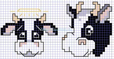 Корова по клеточкам в тетради маленькая