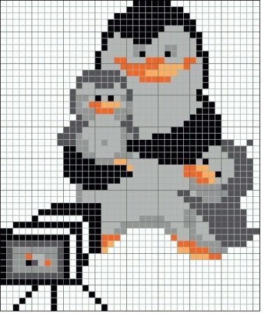 Пингвин по клеточкам в тетради