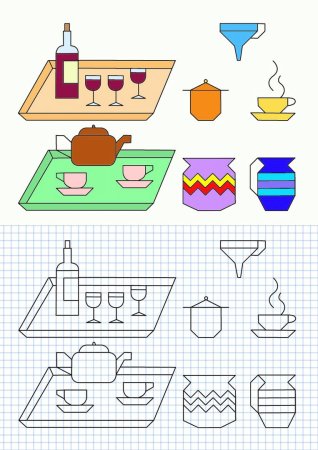 Посуда по клеточкам в тетради