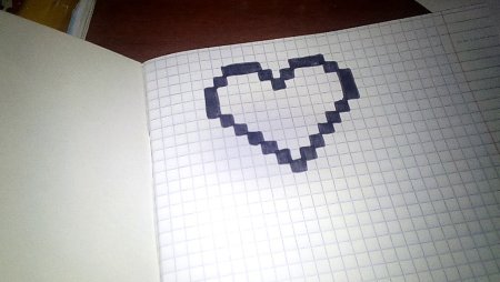 Сердечко по клеточкам в тетради