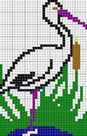 Рисунок по клеточкам цапля