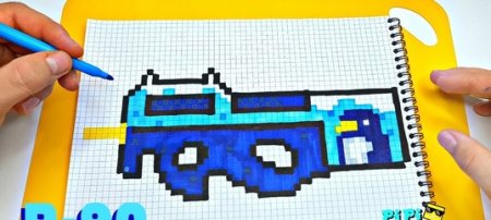 Пистолет по клеточкам в тетради