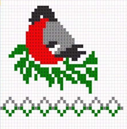 Варежки жаккард Снегири схемы