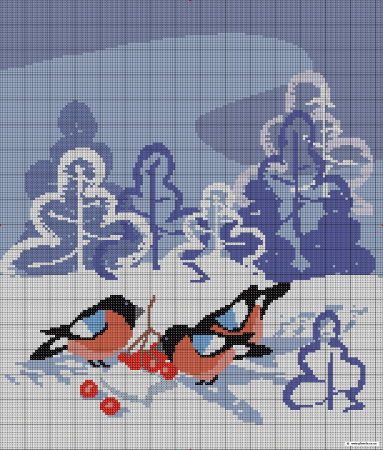 Вышивка крестиком Снегири