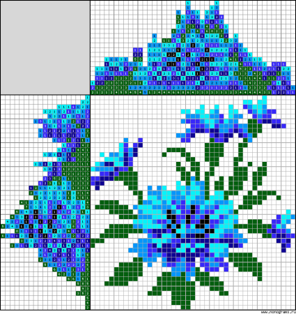 Вышитые крестиком васильки