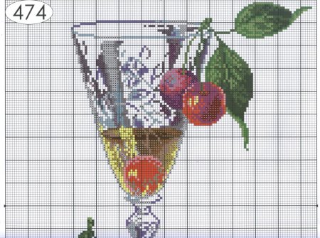 Вышивка крестом вишня в бокале