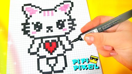 Рисунки по клеточкам кот в пончике