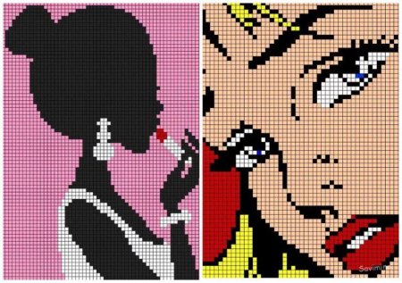 Рисунки по клеточкам сложные девушки