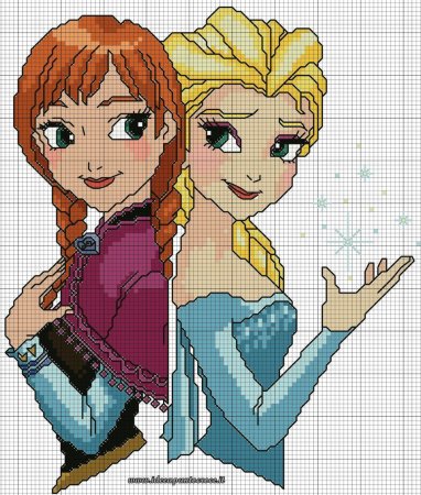Схема вышивки крестом Эльза и Анна