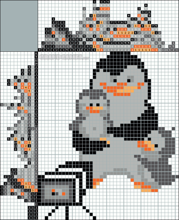 Пингвин по клеточкам в тетради