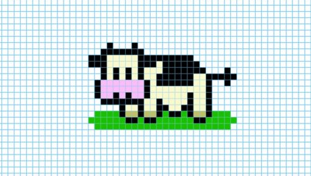 Корова по клеточкам в тетради