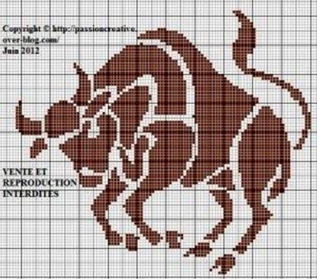 Монохромная вышивка крестом бык