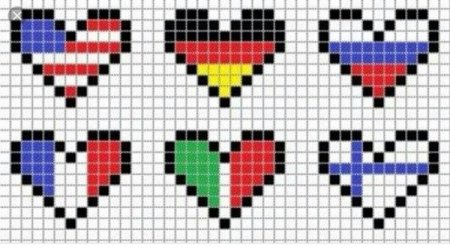 Рисунки по клеточкам сердечки