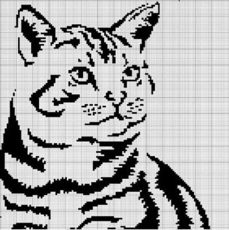Монохромная вышивка кошки