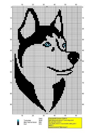 Хаски по клеточкам в тетради