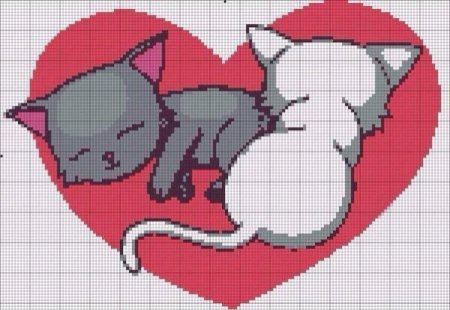 Вышивка крестиком кошка с сердцем