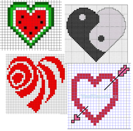 Рисунки в клетку сердечки