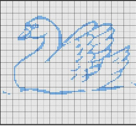 Монохромная вышивка крестом лебедь