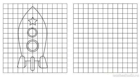 Рисование по клеточкам для детей ракета