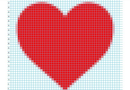 Сердечко на листе в клеточку