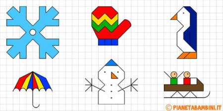 Снеговик по клеточкам в тетради