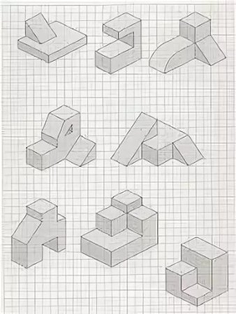 Объемные фигуры на листе в клетку