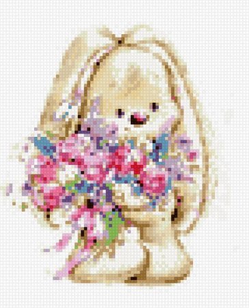 Вышивка Зайка с букетом