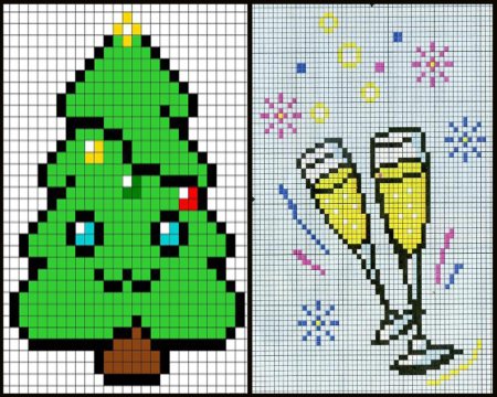 Рисование по клеточкам елочка