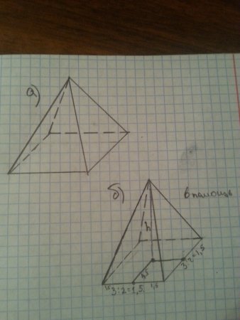 Начертить четырехугольную пирамиду