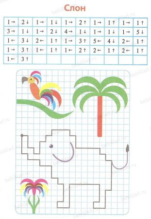 Графический диктант слон по клеточкам для дошкольников
