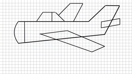 Самолёт по клеточкам в тетради