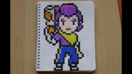 Шелли по клеточкам из БРАВЛ старс в тетради