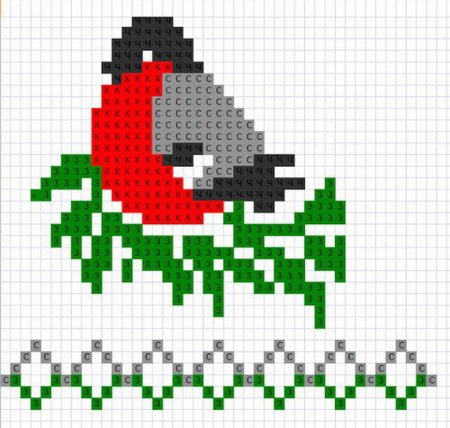 Варежки жаккард Снегири схемы