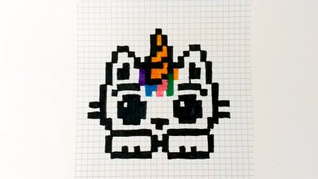 Рисование по клеточкам в тетради Единорог