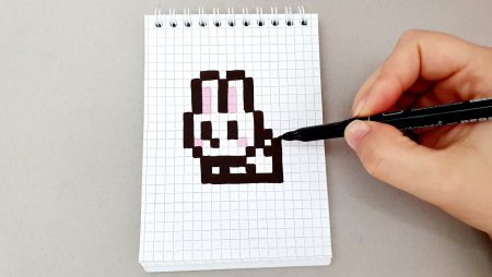 Пикселька по клеточкам Зайка