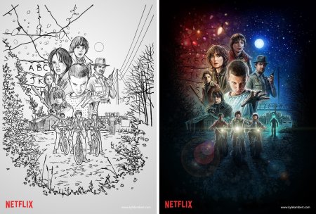 Очень странные дела Постер черно белый