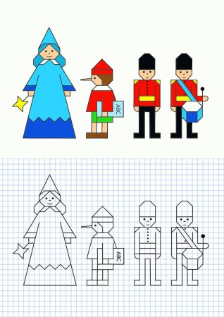 Рисование по клеточкам семья