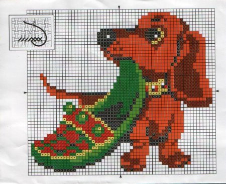 Новогодняя такса вышивка крестом
