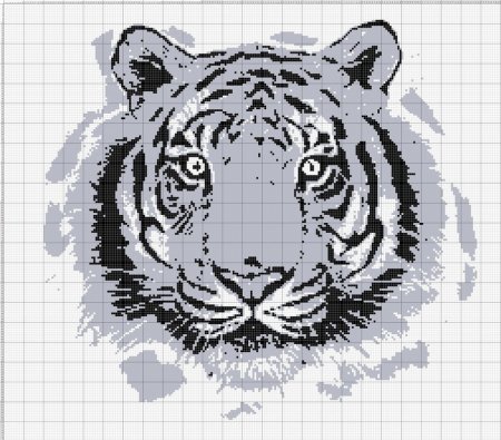 Монохромная вышивка тигр